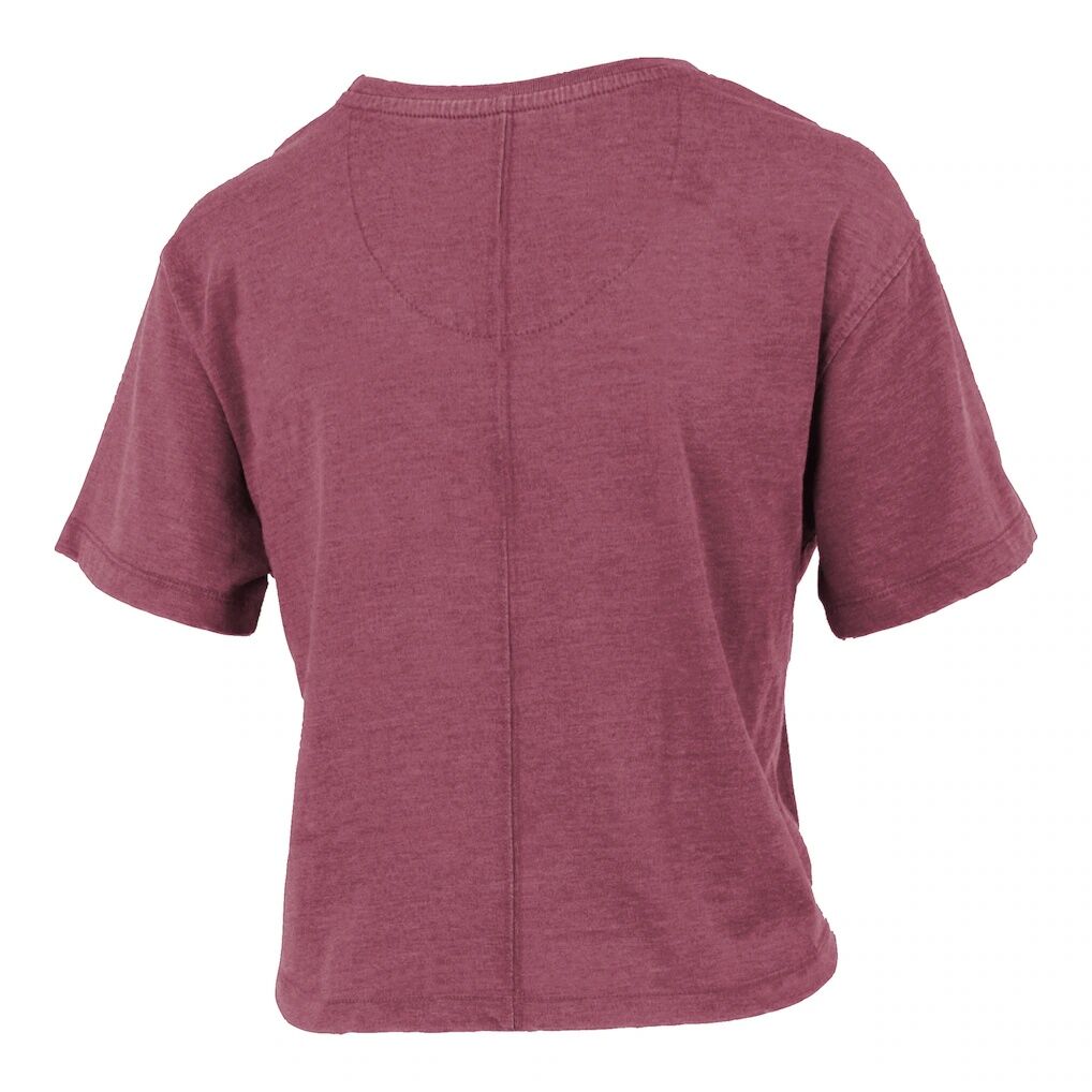 Florida State Seminoles Pressbox Women's Vintage Waist Length Script Over Logo T-Shirt - Garnet