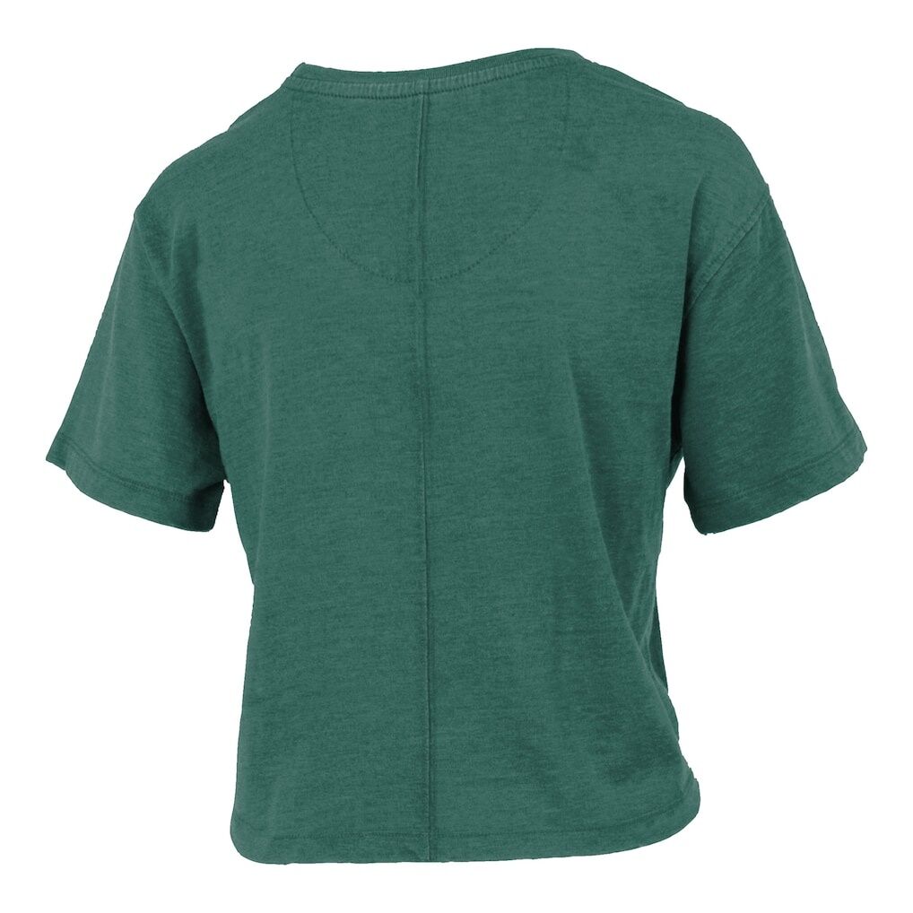 Miami Hurricanes Pressbox Women's Vintage Waist Length Script Over Logo T-Shirt