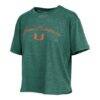 Miami Hurricanes Pressbox Women's Vintage Waist Length Script Over Logo T-Shirt - Green - Side View