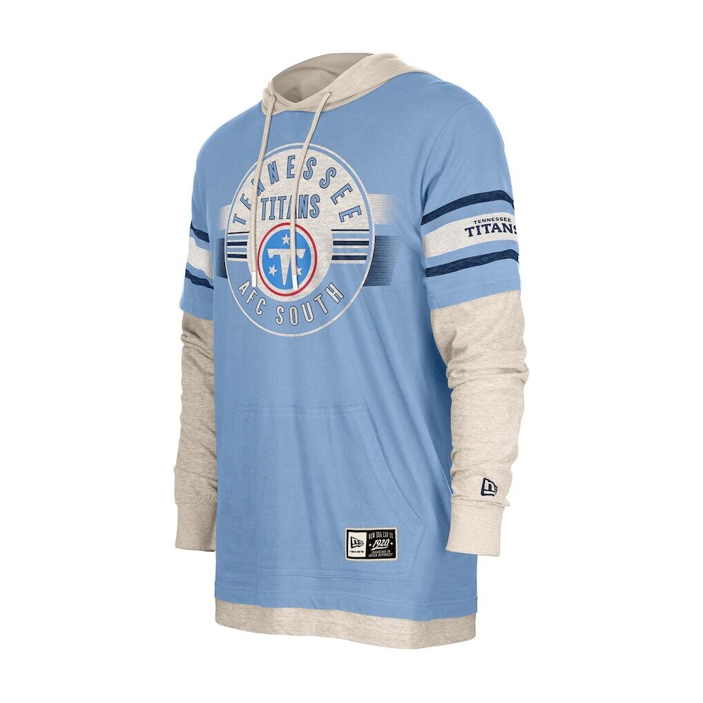 Tennessee Titans New Era Twofer Layered Long Sleeve Hoodie T-Shirt - Light Blue
