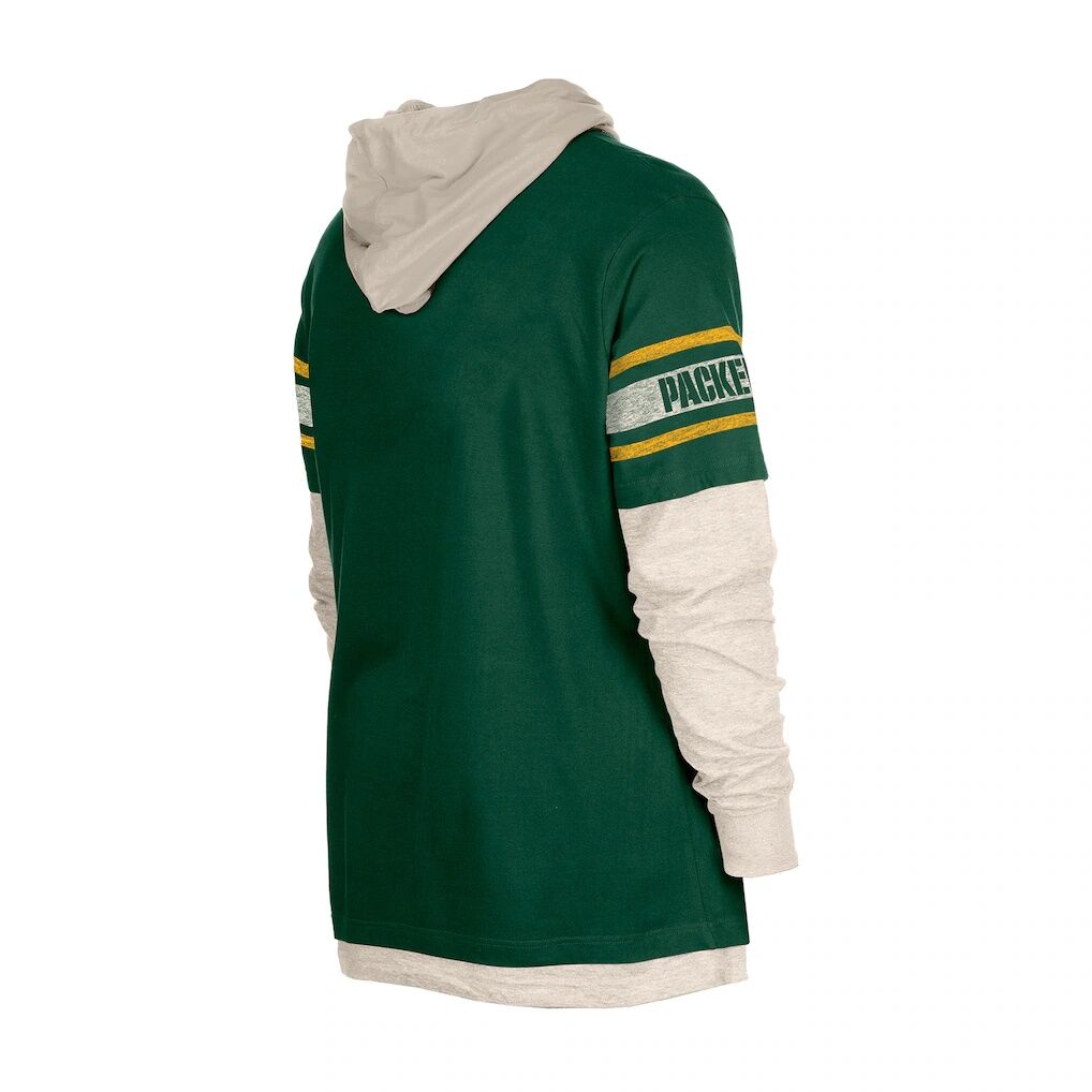Green Bay Packers New Era Twofer Layered Long Sleeve Hoodie T-Shirt