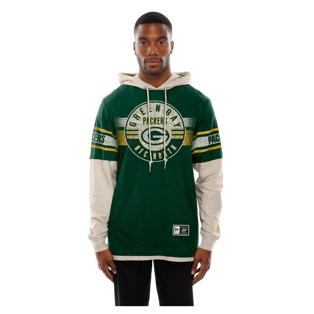 Green Bay Packers New Era Twofer Layered Long Sleeve Hoodie T-Shirt