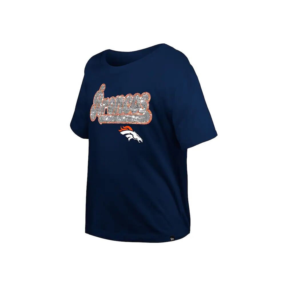 Denver Broncos New Era Girls  Youth Flip Sequin Boxy T-Shirt
