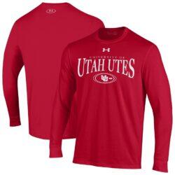 Utah Utes Under Armour 2026 Sideline Performance Cotton Long Sleeve T-Shirt - Red - Front View