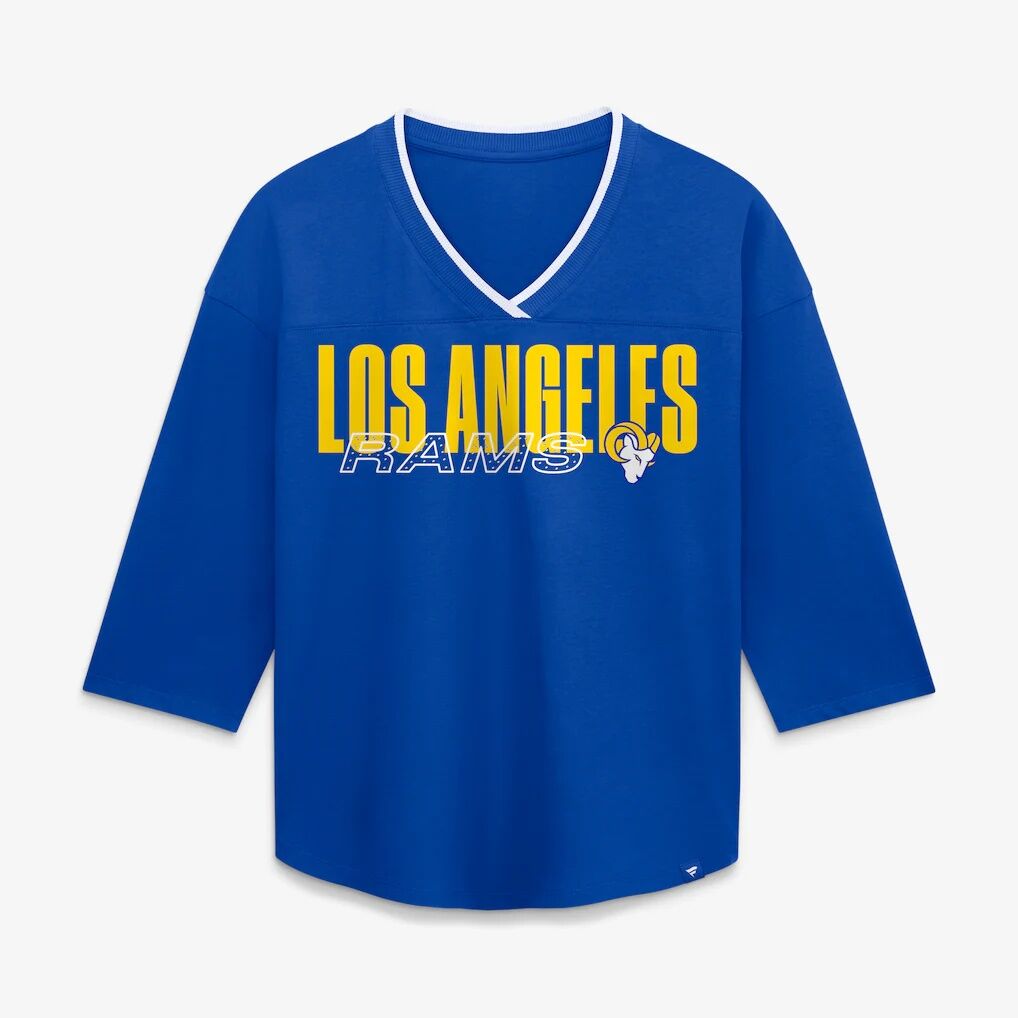Los Angeles Rams Fashion7 Women's Plus Size Deceptive Juke 3/4-Sleeve V-Neck T-Shirt - Royal