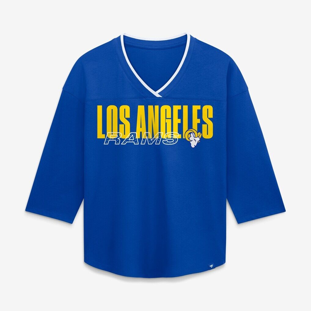 Los Angeles Rams Fashion7 Women's Plus Size Deceptive Juke 3/4-Sleeve V-Neck T-Shirt - Royal
