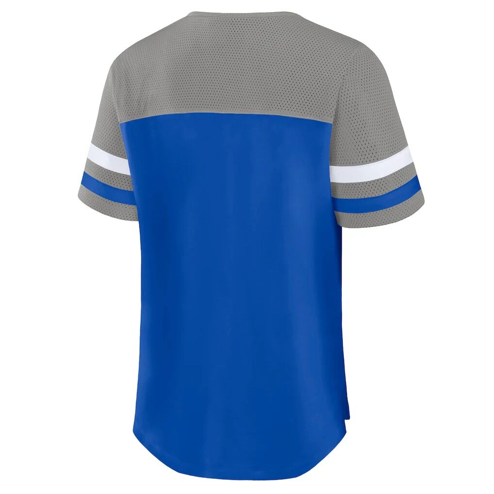 Detroit Lions Fashion7 Women's Plus Size Throwback Curl Route Lace-Up T-Shirt - Blue/Gray