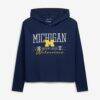 Michigan Wolverines Pressbox Women's Castillo Slub Waist Length Long Sleeve Hooded T-Shirt - Navy - Front View