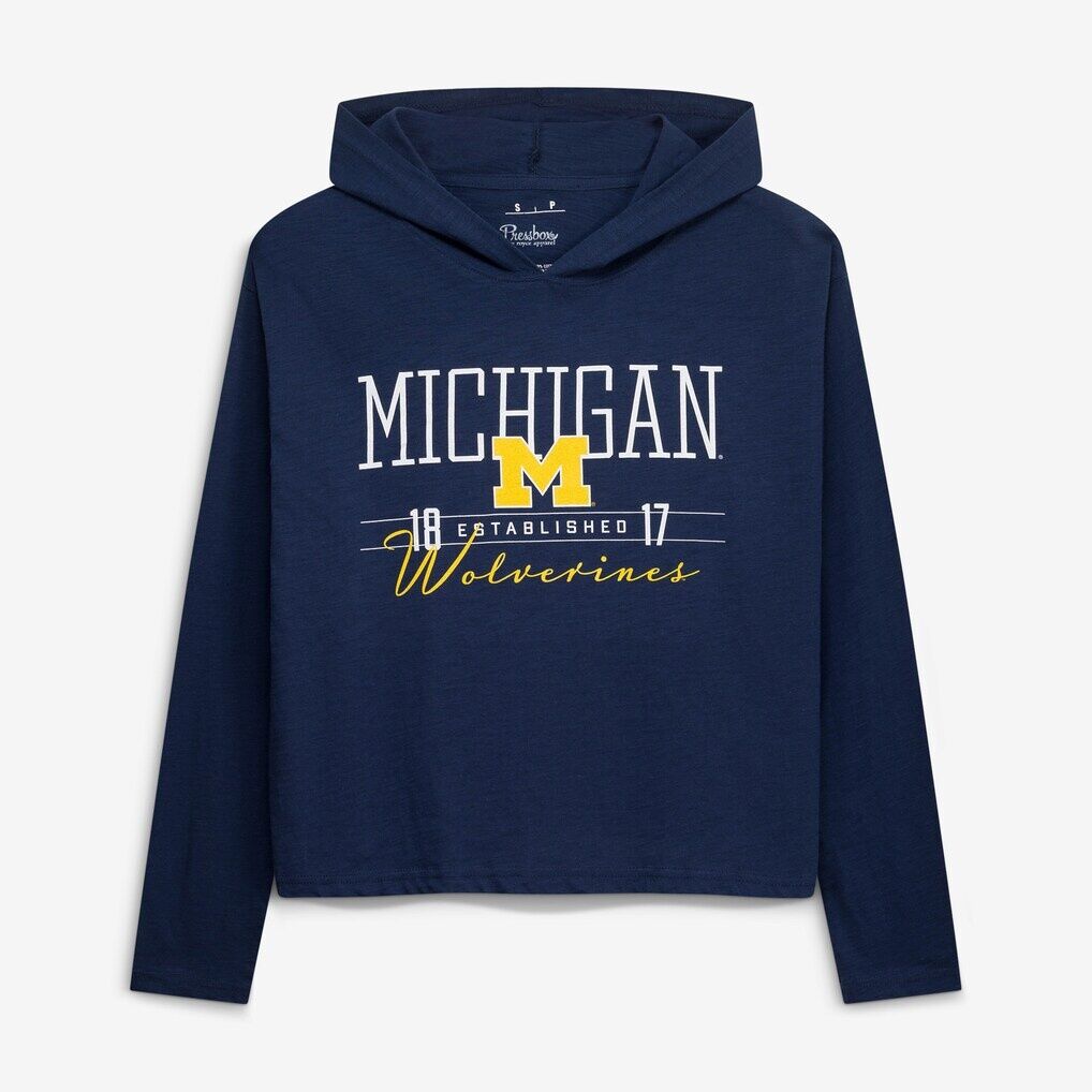 Michigan Wolverines Pressbox Women's Castillo Slub Waist Length Long Sleeve Hooded T-Shirt