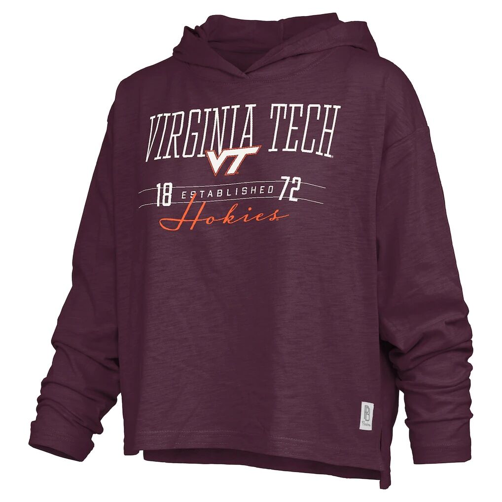 Virginia Tech Hokies Pressbox Women's Castillo Slub Waist Length Long Sleeve Hooded T-Shirt - Maroon