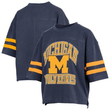 Michigan Wolverines Pressbox Women's Wayne Tyler Cropped T-Shirt - Navy - Front View