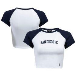 San Diego FC Hype and Vice Women's Home Run Cropped Raglan T-Shirt - White - Front View