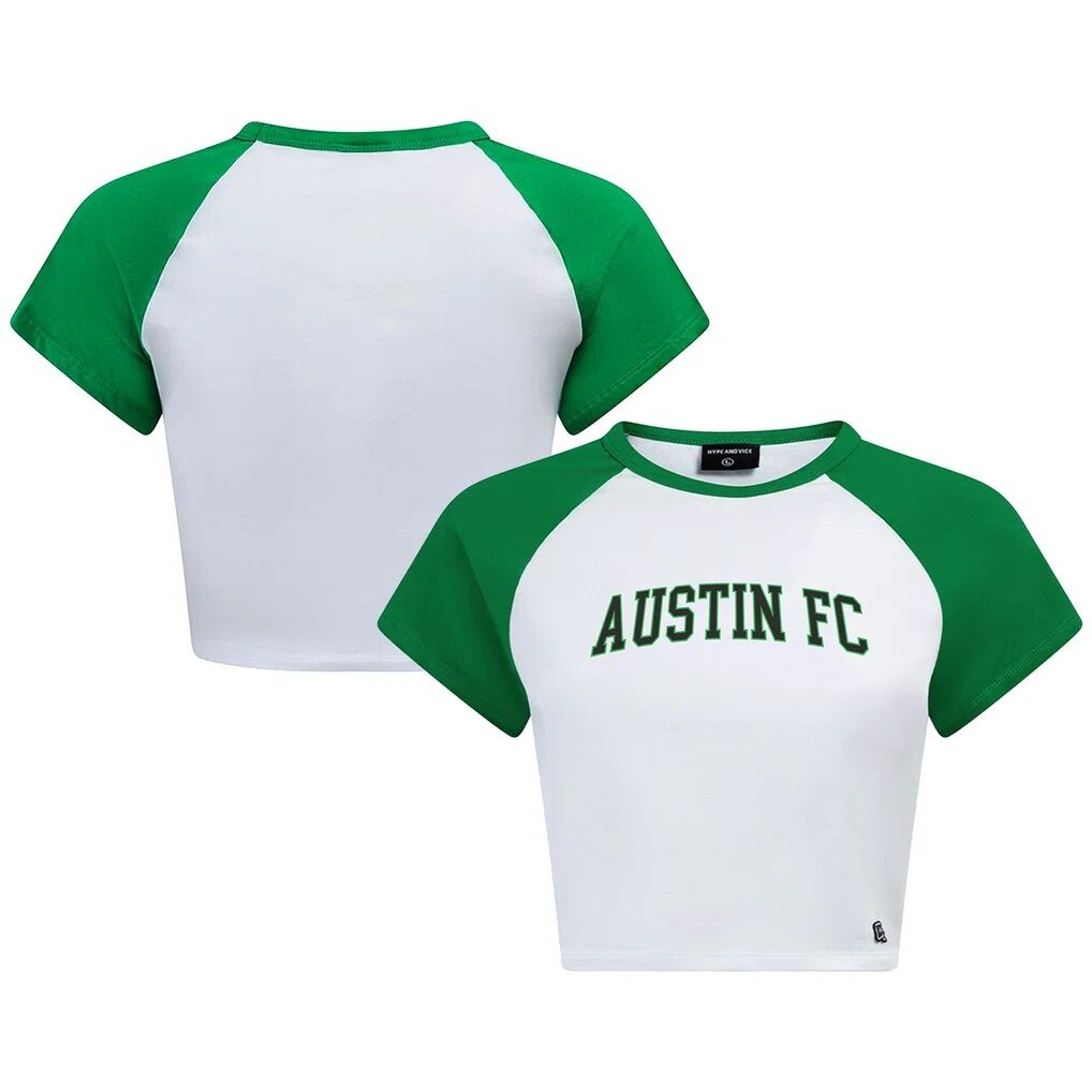 Austin FC Hype and Vice Women's Home Run Cropped Raglan T-Shirt