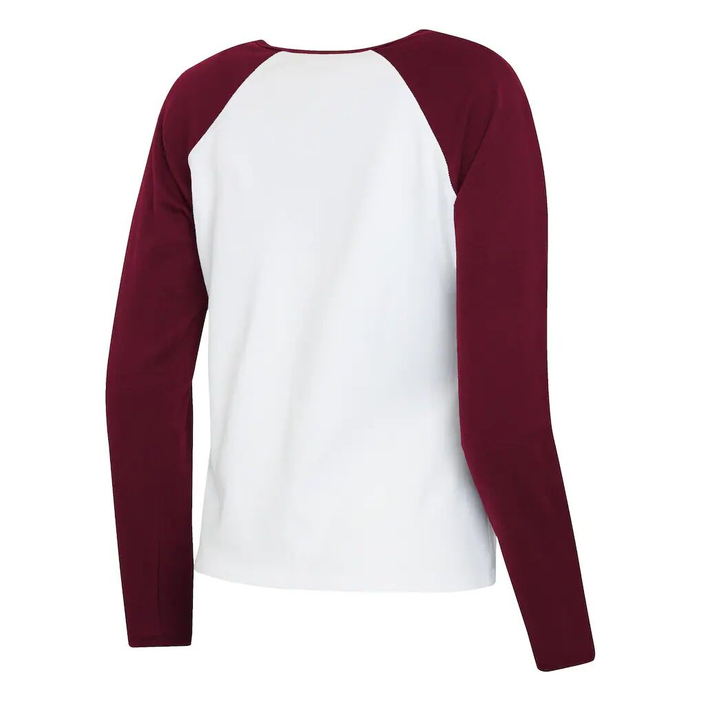 Washington Commanders WEAR by Erin Andrews Women's Henley Long Sleeve Raglan T-Shirt - White/Burgundy