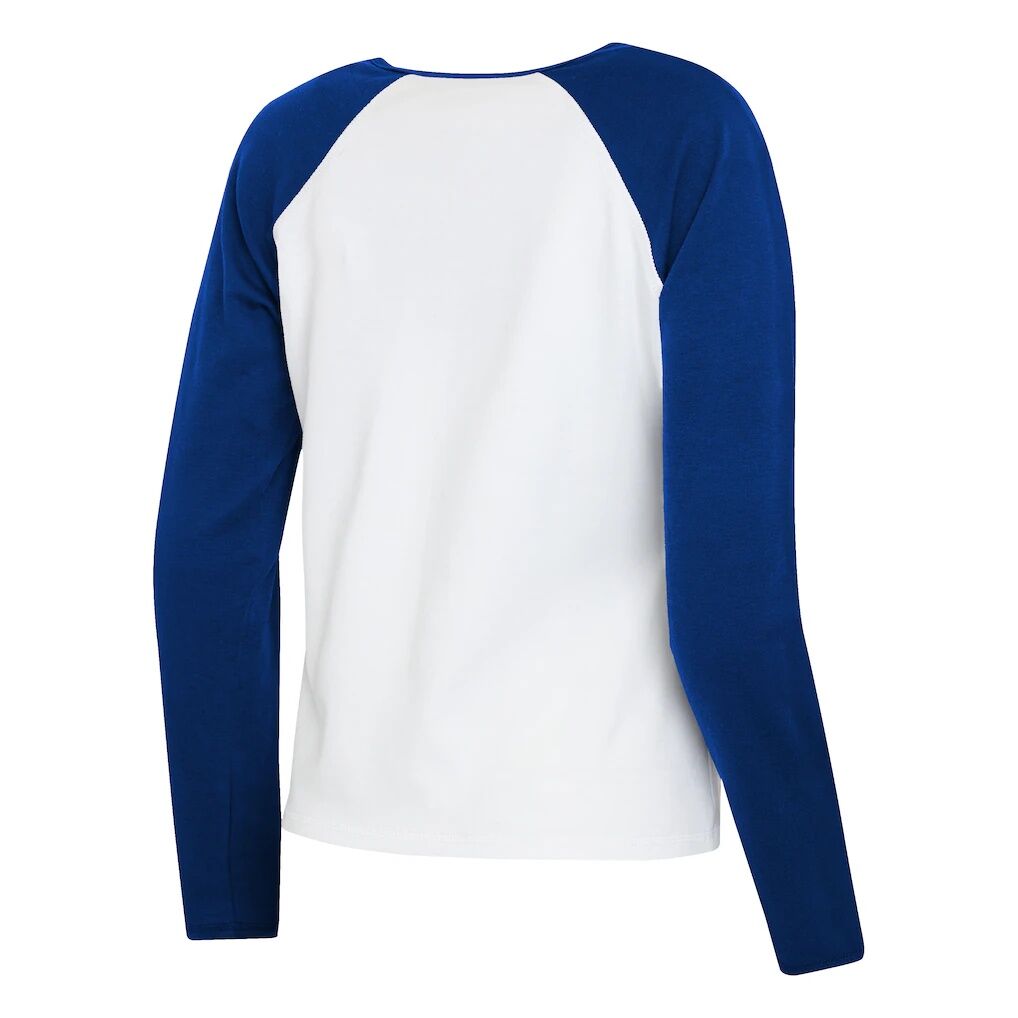 Buffalo Bills WEAR by Erin Andrews Women's Henley Long Sleeve Raglan T-Shirt - White/Royal