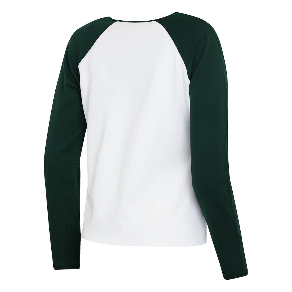 Green Bay Packers WEAR by Erin Andrews Women's Henley Long Sleeve Raglan T-Shirt - White/Green