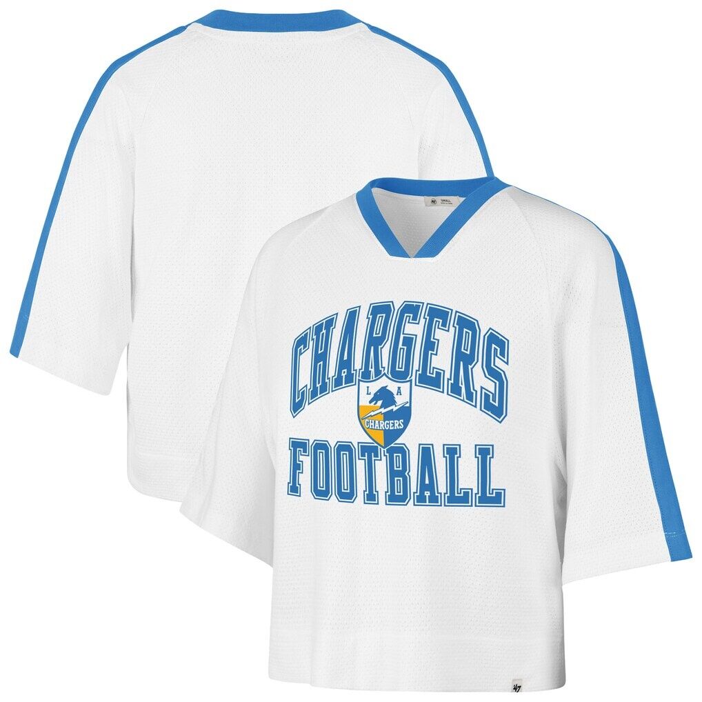 Los Angeles Chargers '47 Women's Big Overarch Drop Needle Raglan V-Neck T-Shirt