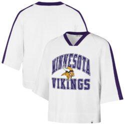 Minnesota Vikings '47 Women's Big Overarch Drop Needle Raglan V-Neck T-Shirt - White - Front View