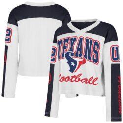 Houston Texans '47 Women's Exclamation Metro V-Neck Long Sleeve Jersey T-Shirt - White - Front View
