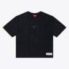 New York Jets Mitchell & Ness Women's Core Essentials Micro Logo Boxy Crop T-Shirt - Black - Front View