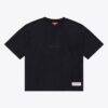 Carolina Panthers Mitchell & Ness Women's Core Essentials Micro Logo Boxy Crop T-Shirt - Black - Front View