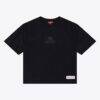 New York Giants Mitchell & Ness Women's Core Essentials Micro Logo Boxy Crop T-Shirt - Black - Front View