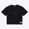 Atlanta Falcons Mitchell & Ness Women's Core Essentials Micro Logo Boxy Crop T-Shirt - Black - Front View