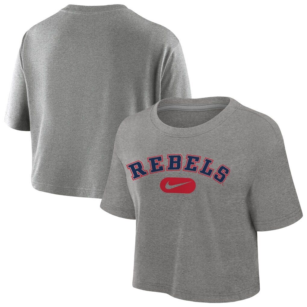 Ole Miss Rebels Nike Women's Dri-FIT Cropped T-Shirt - Heather Gray