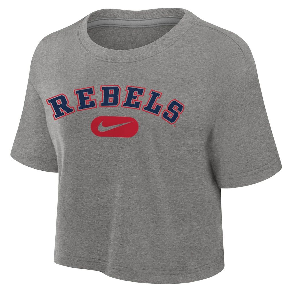 Ole Miss Rebels Nike Women's Dri-FIT Cropped T-Shirt - Heather Gray