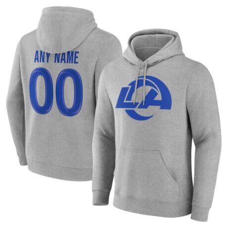 Los Angeles Rams Big & Tall Team Authentic Personalized Name & Number Hoodie - Gray - Front View