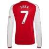 Bukayo Saka Arsenal adidas 2026/27 Home Replica Long Sleeve Jersey - Red - Detail View