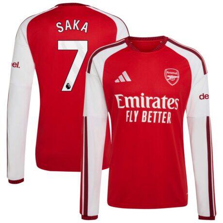 Bukayo Saka Arsenal adidas 2026/27 Home Replica Long Sleeve Jersey - Red - Front View