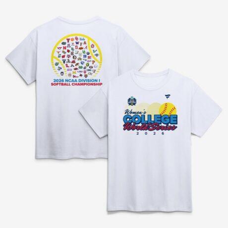 2026 NCAA Softball Women's College World Series First Base Finesse T-Shirt - White - Front View