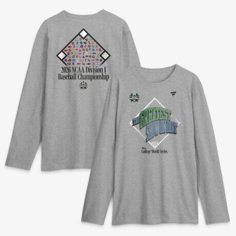 2026 NCAA Baseball College World Series Cleat Grip Long Sleeve T-Shirt - Gray - Front View