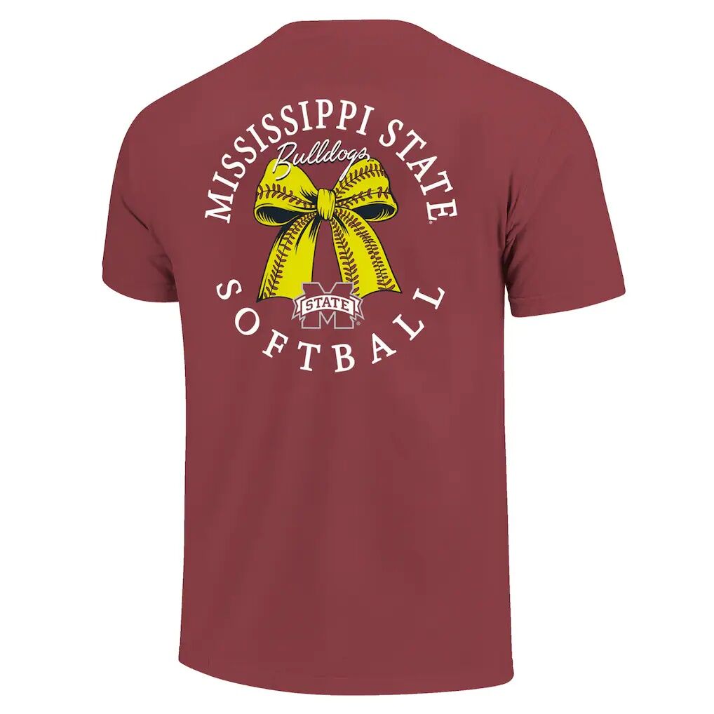 Mississippi State Bulldogs Image One Women's Comfort Colors Softball Bow T-Shirt - Maroon