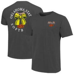 Oklahoma State Cowboys Image One Women's Comfort Colors Softball Bow T-Shirt - Charcoal - Front View