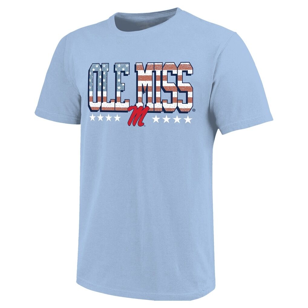 Ole Miss Rebels Youth Americana Flag T-Shirt - Light Blue