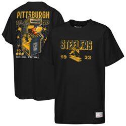 Pittsburgh Steelers Mitchell & Ness Youth Retro Arcade T-Shirt - Black - Front View