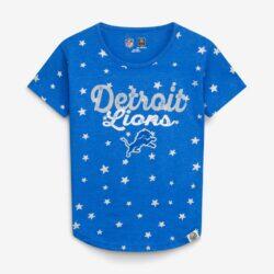 Detroit Lions Wes & Willy Girls Youth Shimmer Star T-Shirt - Blue - Front View