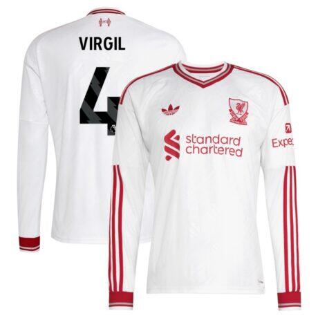 Virgil van Dijk Liverpool adidas 2026/27 Away Replica Long Sleeve Jersey - White - Front View