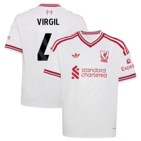 Virgil van Dijk Liverpool adidas Youth 2026/27 Away Replica Jersey - White - Front View