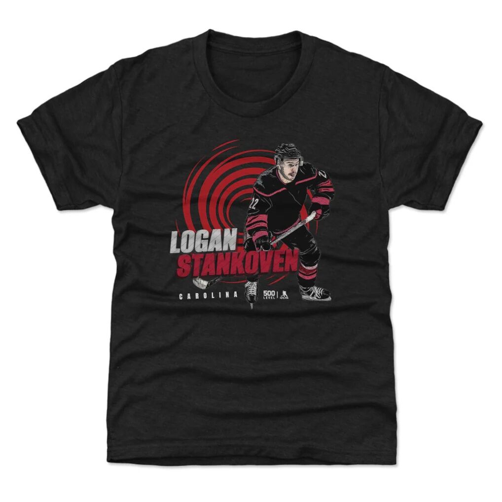 Logan Stankoven Carolina Hurricanes 500 Level Youth  T-Shirt - Heather Black