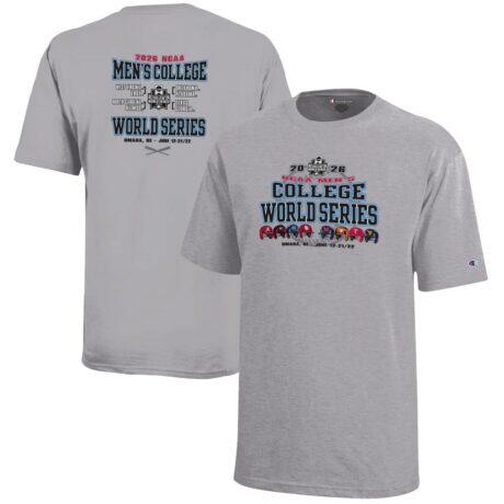 NCAA Merchandise Champion Youth 2026 NCAA Baseball Men's College World Series Champions Bracket T-Shirt - Gray - Front View