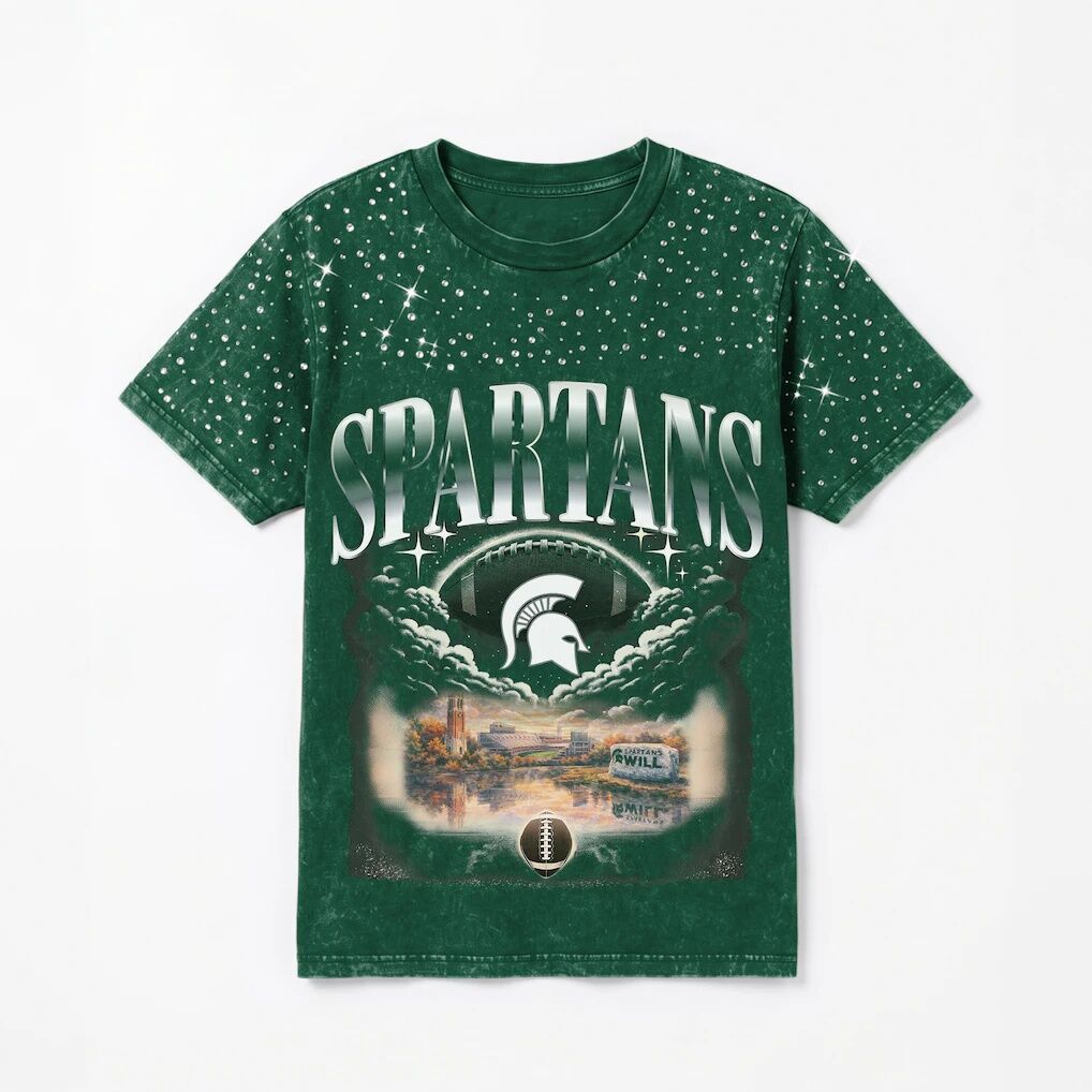 Michigan State Spartans Gameday Couture Women's  Sky's the Limit Washed Micro Rhinestone T-Shirt