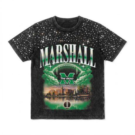 Marshall Thundering Herd Gameday Couture Women's Sky's the Limit Washed Micro Rhinestone T-Shirt - Black - Front View
