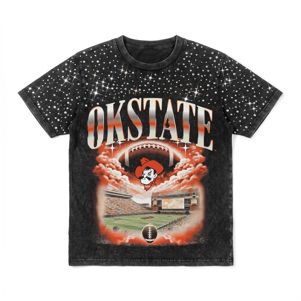 Oklahoma State Cowboys Gameday Couture Women's  Sky's the Limit Washed Micro Rhinestone T-Shirt