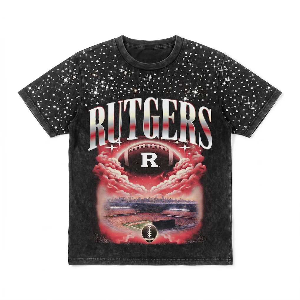 Rutgers Scarlet Knights Gameday Couture Women's  Sky's the Limit Washed Micro Rhinestone T-Shirt