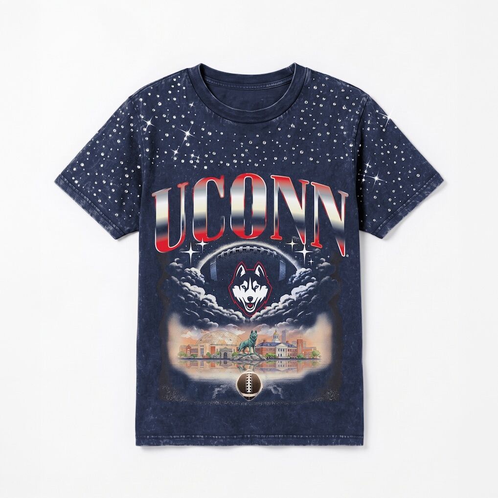 UConn Huskies Gameday Couture Women's  Sky's the Limit Washed Micro Rhinestone T-Shirt