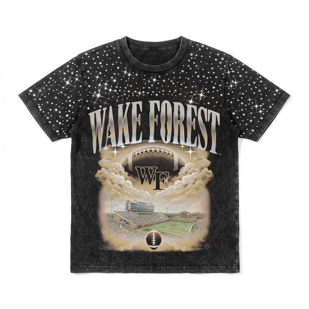 Wake Forest Demon Deacons Gameday Couture Women's  Sky's the Limit Washed Micro Rhinestone T-Shirt