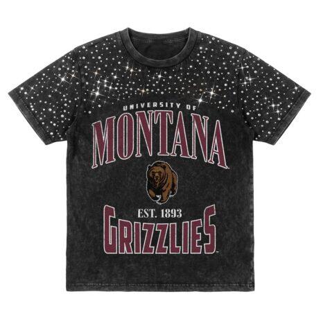 Montana Grizzlies Gameday Couture Women's In the Zone Washed Micro Rhinestone T-Shirt - Black - Front View